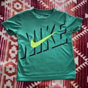 Nike Dri Fit Kids Green Volt Swoosh Graphic Tee Shirt Size 4T